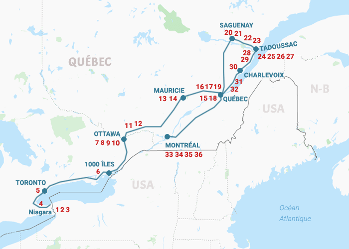 Carte des attraits Ontario-Québec