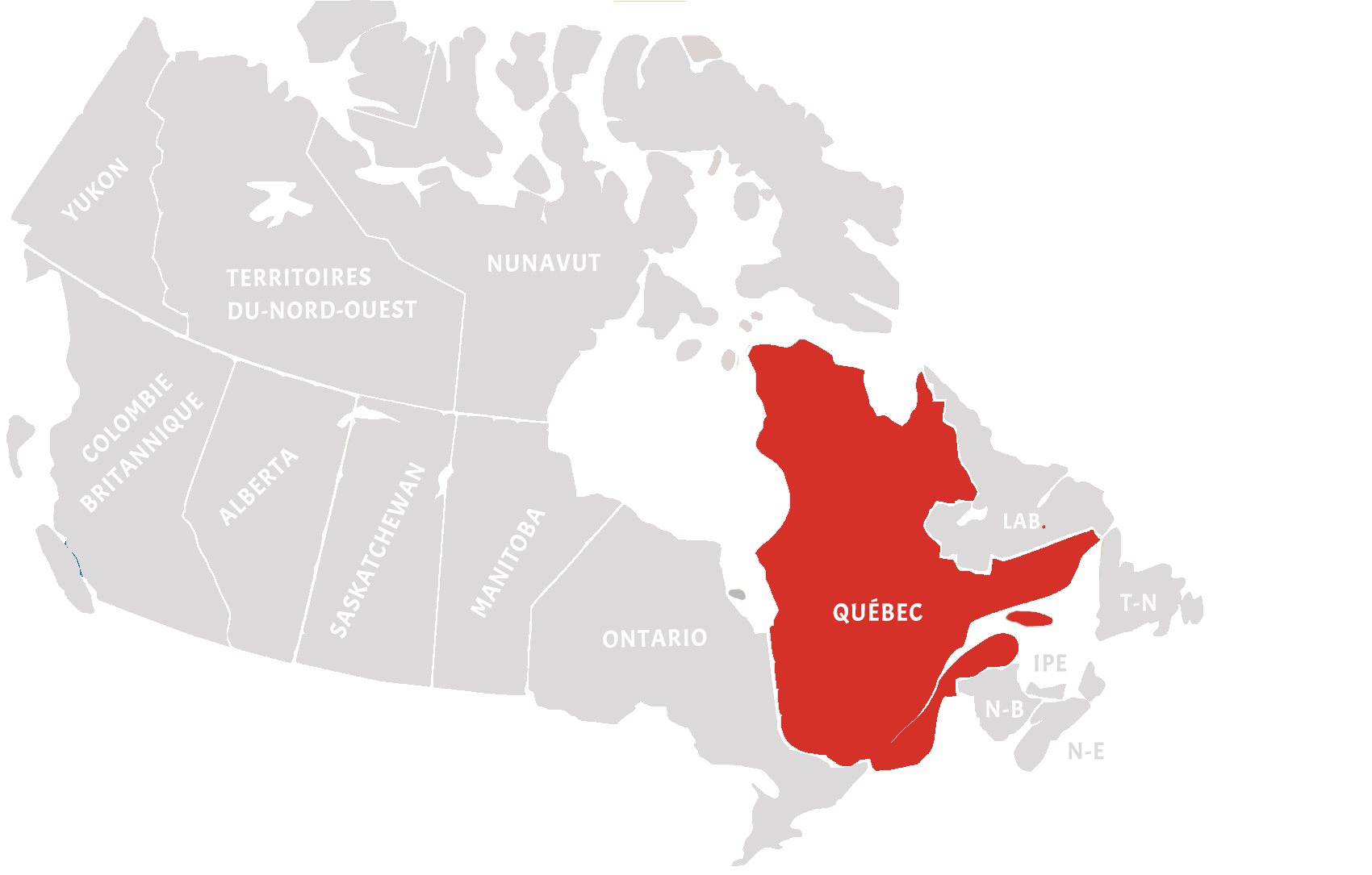 Carte du Canada avec le Québec indiqué en rouge