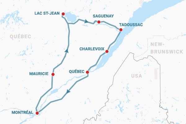 carte-quebec-1ere-fois carte itinéraire Le Québec pour la 1ère fois
