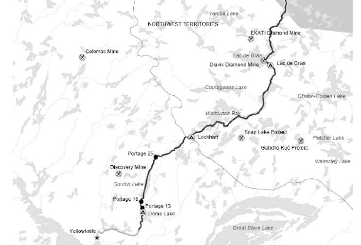 Carte de la route Tibbitt-Contwoyto dans les territoires du Nord-Ouest