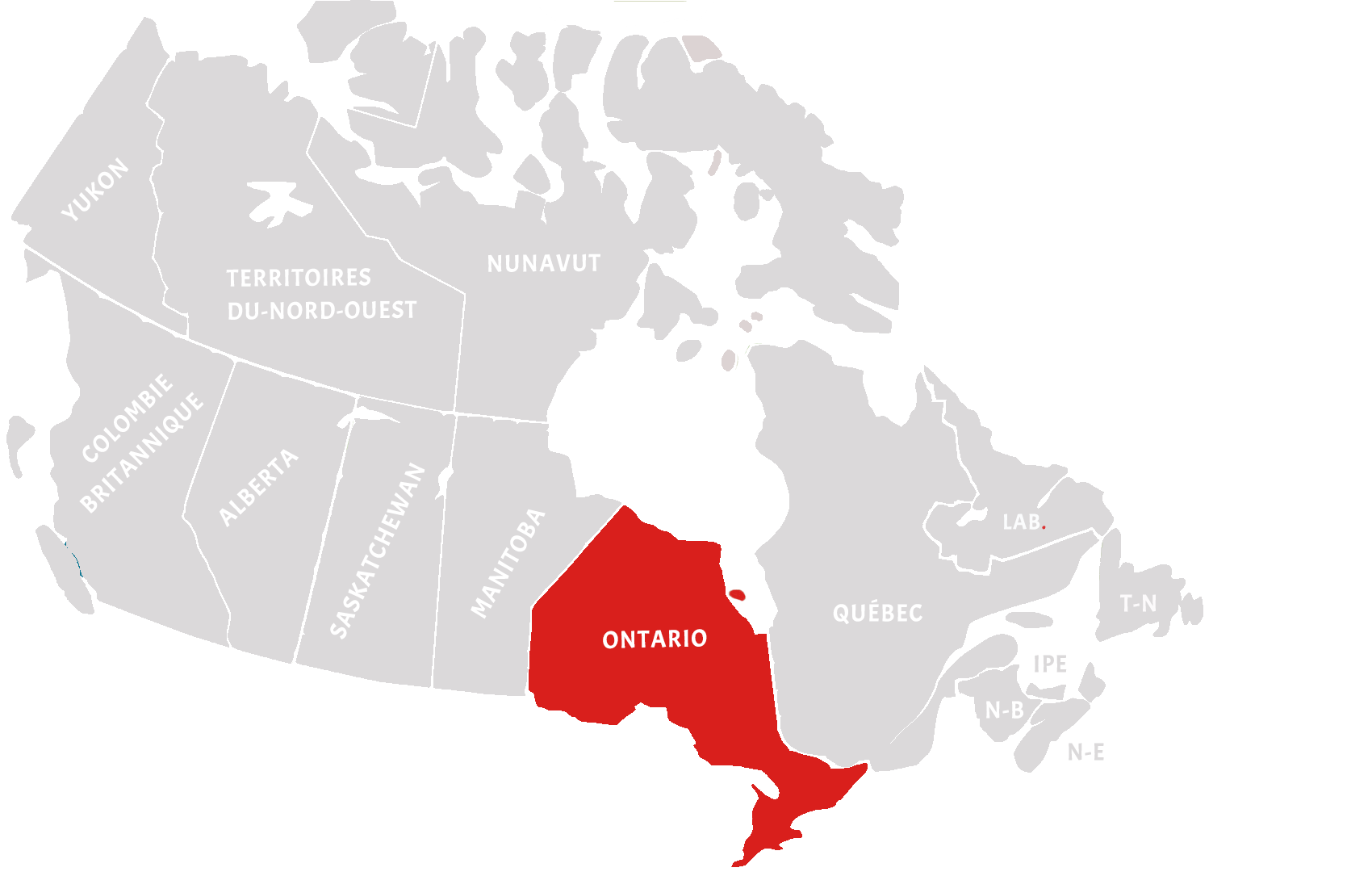 L'Ontario sur une carte du Canada