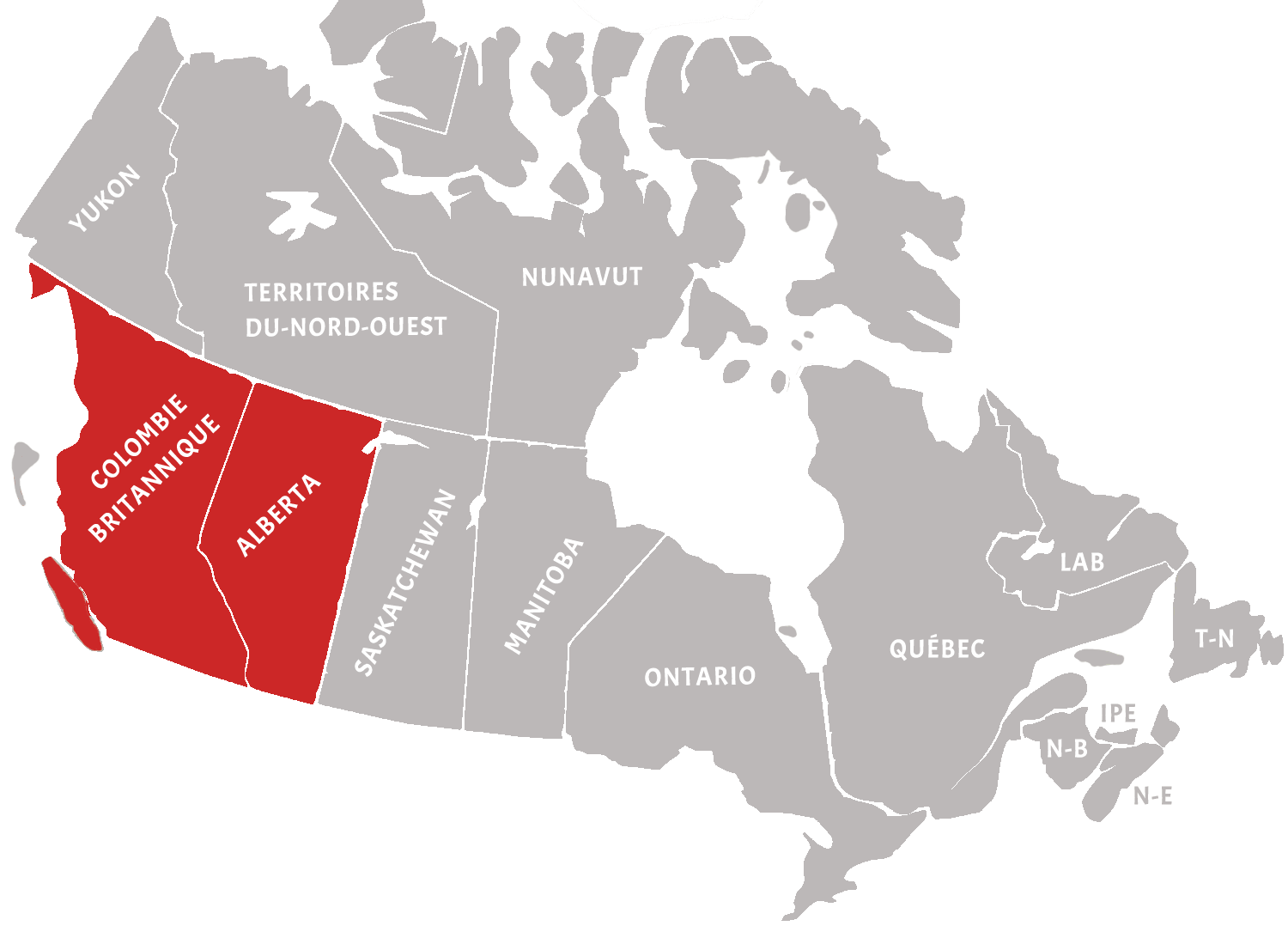 Carte du Canada localisant l'Alberta et la Colombie-Britannique