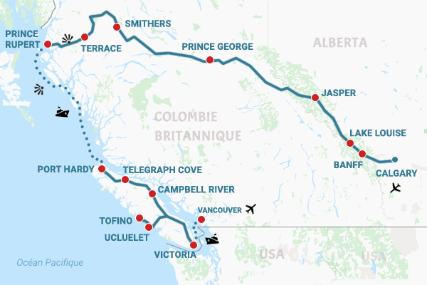 Carte road trip Rocheuses & Inside Passage