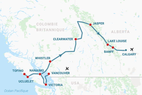 Carte road trip de Vancouver à Calgary