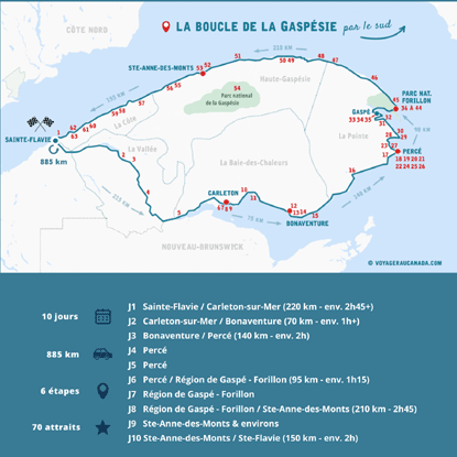 Carte itinéraire La Boucle de la Gaspésie