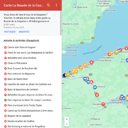 Carte interactive Gaspésie Google My Maps